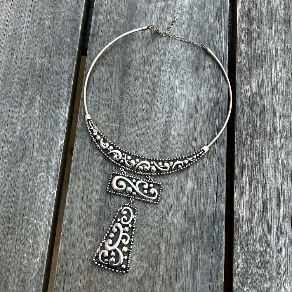 Vintage Metal Choker Statement Necklace Silver Toned Statement Necklace